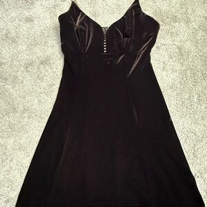 Elegant Brown Satin Bodice Slip Dress with Button Accent